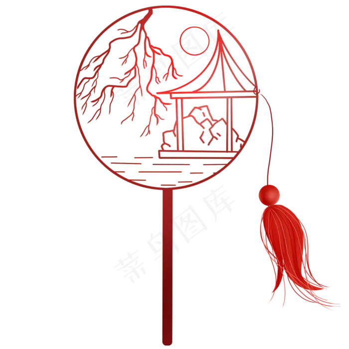 红色团扇书签(2000X2000(DPI:300))psd模版下载