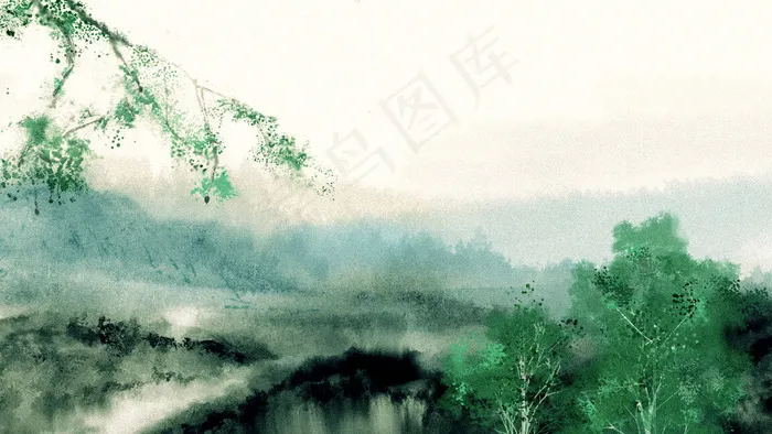 中国风水墨24节气清明节春天风景(2880X1620(DPI:300))psd模版下载