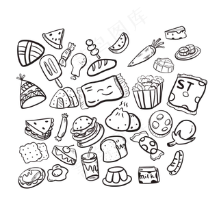 卡通食物黑白线稿