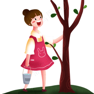 植树节浇树的小女孩