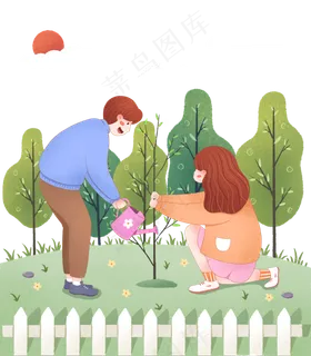 植树节种树的情侣下载,免抠元素