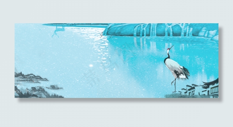 手绘小清新河畔背景模板