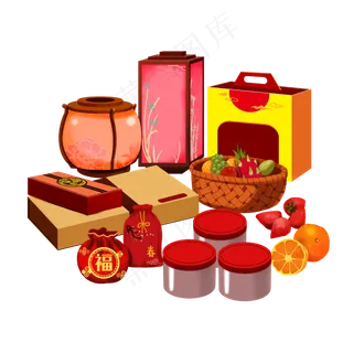 春节喜庆拜年年货,免抠元素