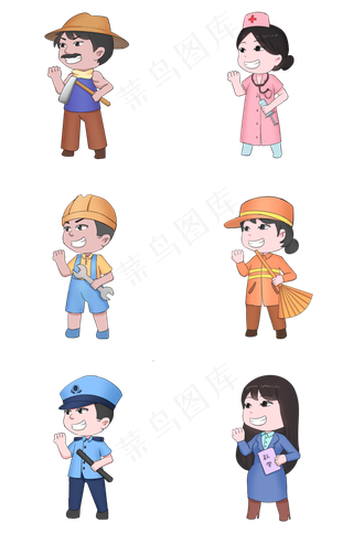 卡通劳动节扁平系职业人物合集