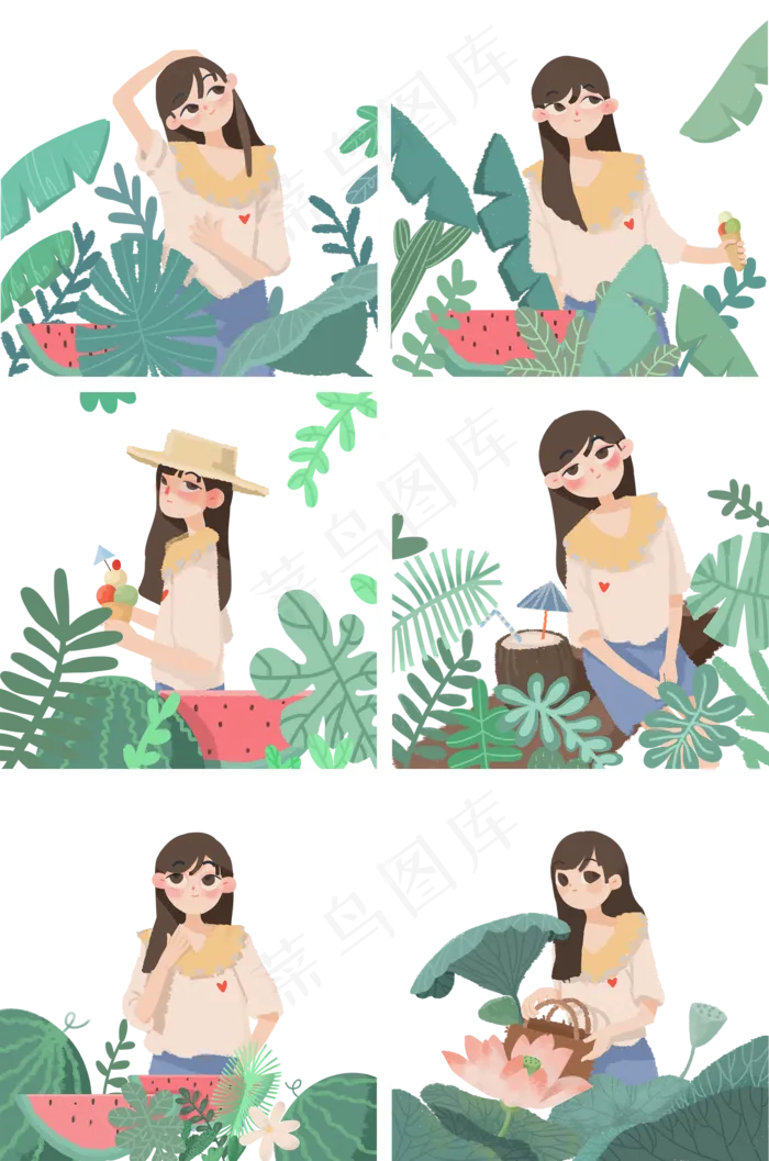 夏季站在植物中的女孩(2000X3020(DPI:300))psd模版下载