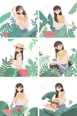 夏季站在植物中的女孩