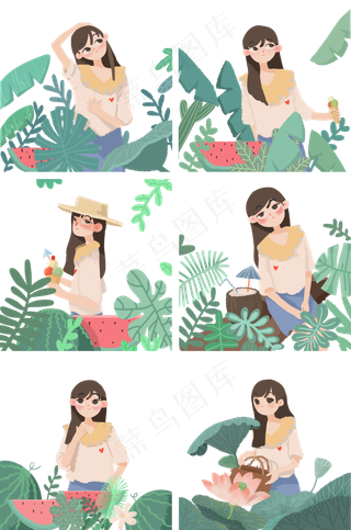 夏季站在植物中的女孩