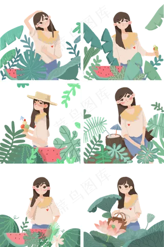 夏季站在植物中的女孩