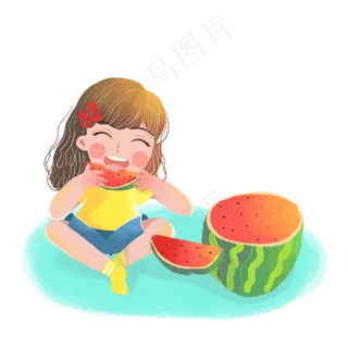 儿童节女孩吃西瓜png素材