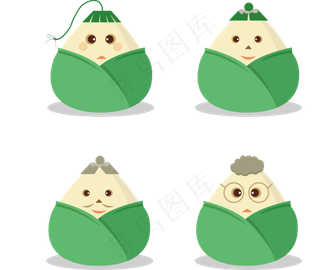 端午节卡通粽子表情包矢量图
