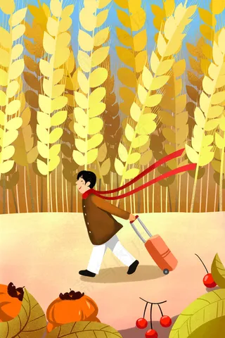 黄色系卡通手绘风立秋节气配图