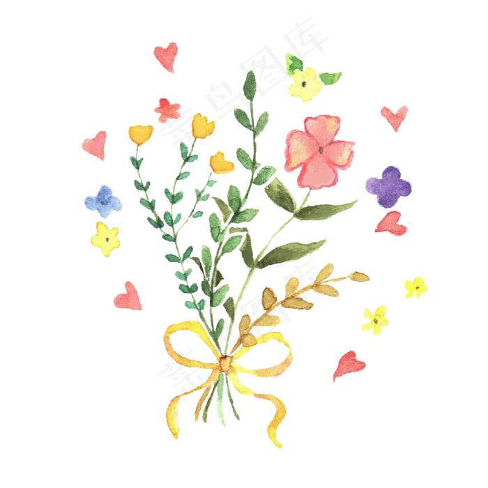 手绘小清新水彩花束装饰图案(2000X2000(DPI:600))psd模版下载