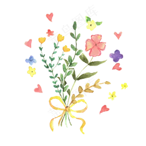 手绘小清新水彩花束装饰图案