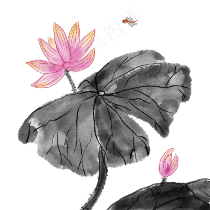 中国风荷花国画水墨(2000X2000(DPI:300))psd模版下载