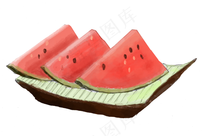 夏至小清新手绘西瓜png(3000X2000(DPI:300))psd模版下载