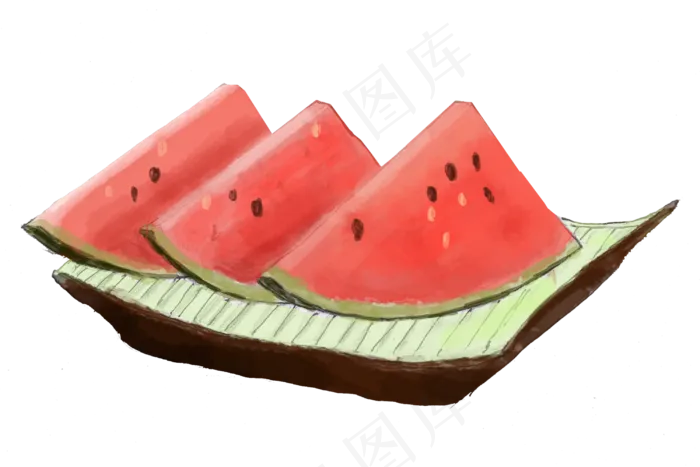 夏至小清新手绘西瓜png(3000X2000(DPI:300))psd模版下载