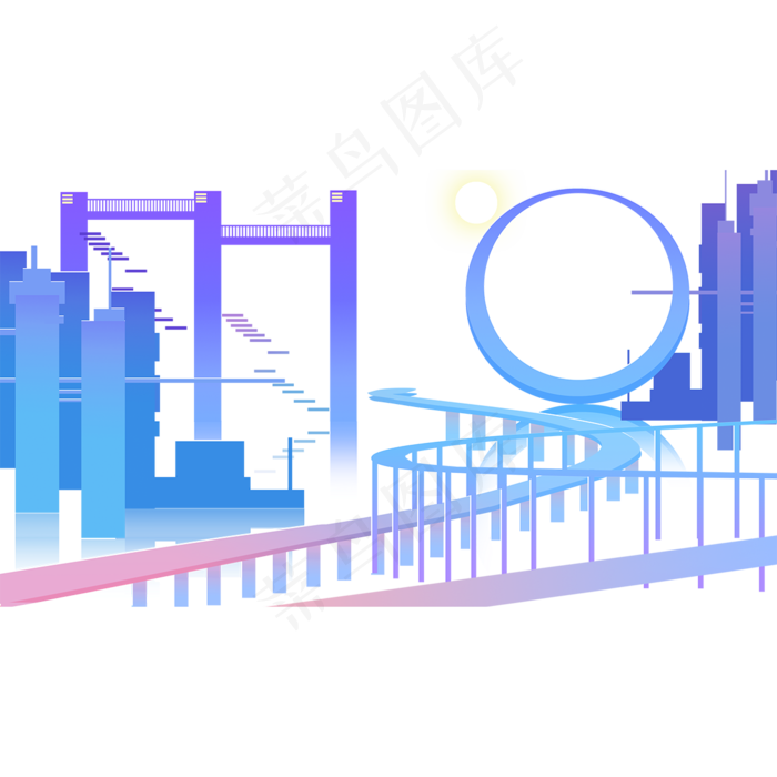 2.5D蓝色未来技术场景,免抠元素