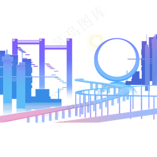 2.5D蓝色未来技术场景,免抠元素