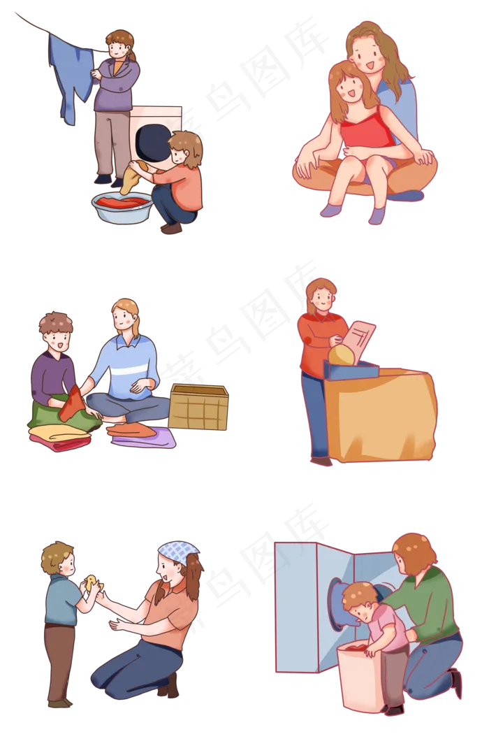 卡通人物母亲节做劳动的母亲套图(2000X3020(DPI:300))psd模版下载