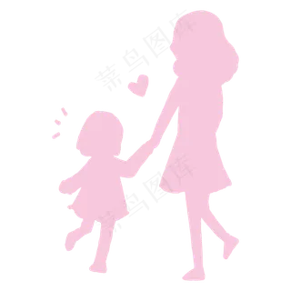 母亲节素材母亲和女儿的背影剪影