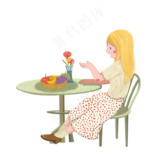 小女孩在吃水果免抠图