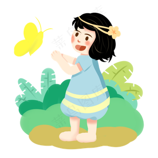 儿童节扁平风手绘玩耍的小女孩