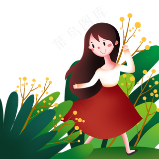 春分拿着小花女孩,免抠元素