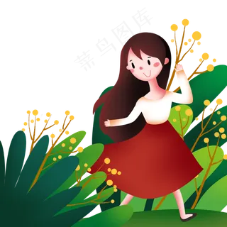 春分拿着小花女孩,免抠元素