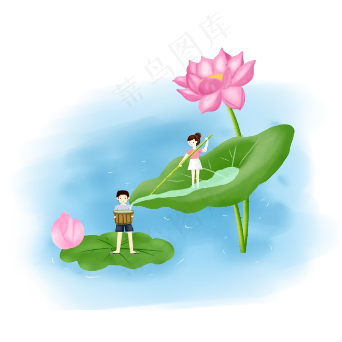 手绘卡通植物荷花荷叶露水男孩女(2000X2000(DPI:300))psd模版下载
