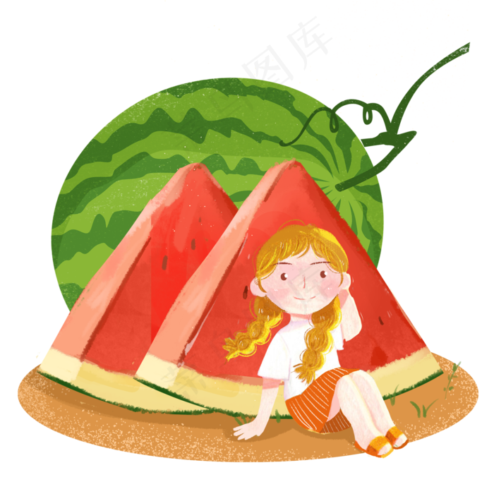 小暑解暑吃西瓜女孩png素材