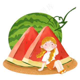 小暑解暑吃西瓜女孩png素材