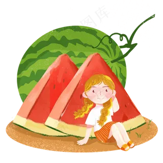 小暑解暑吃西瓜女孩png素材