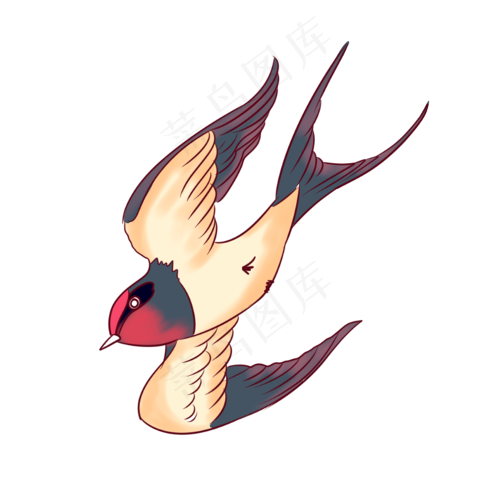 手绘黑色的燕子插画,免抠元素