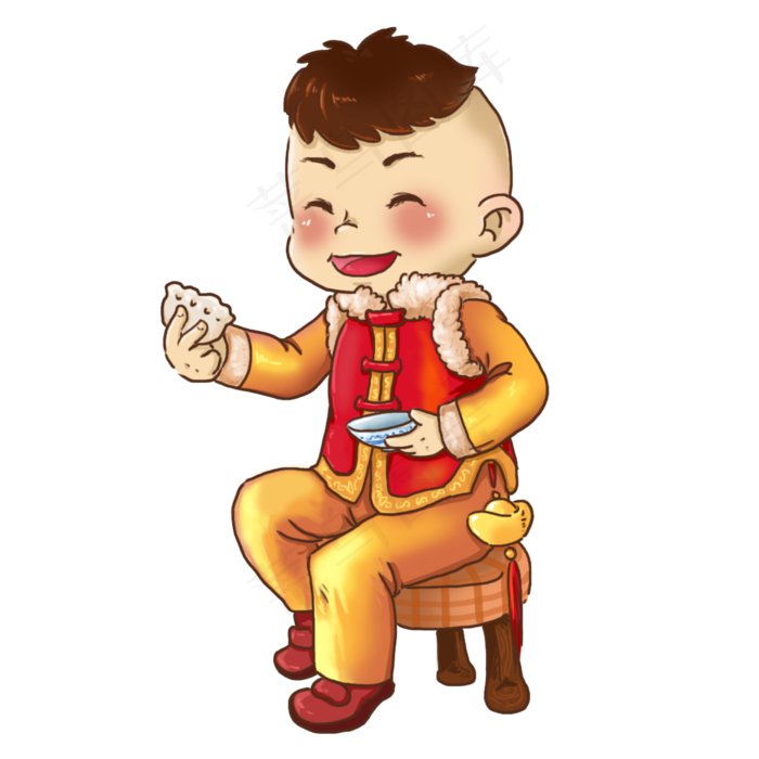 卡通新年唐装人物拿饺子的孩子,免抠元素(2500*2500px 300 dpi )psd模版下载