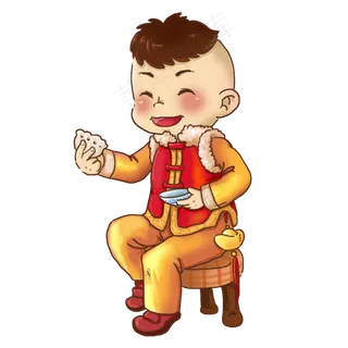 卡通新年唐装人物拿饺子的孩子,免抠元素