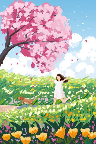 花海小朋友玩耍治愈系小清新
