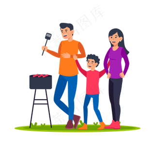 母亲节父亲节野外烧烤人物素材