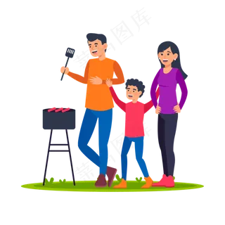 母亲节父亲节野外烧烤人物素材