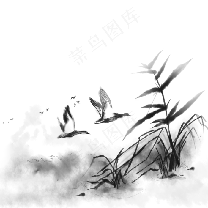 水墨山水大雁南飞(1080X1080(DPI:72))psd模版下载