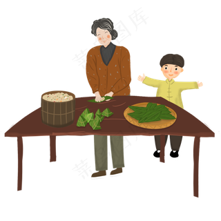 端午节奶奶包粽子场景