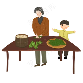 端午节奶奶包粽子场景