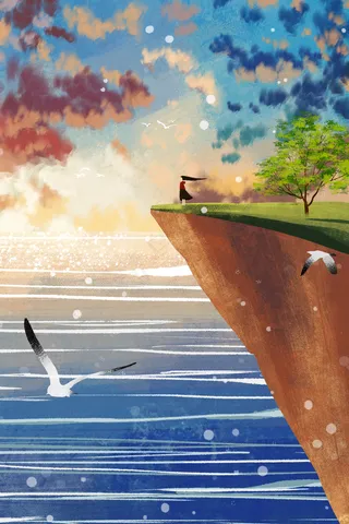 夕阳下女孩放飞梦想风景