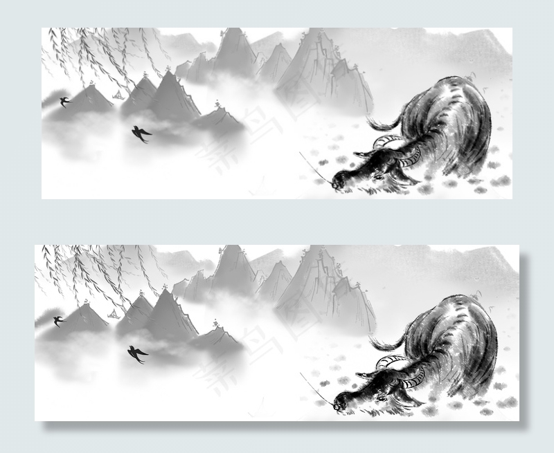 谷雨水墨中国风食品耕牛banner