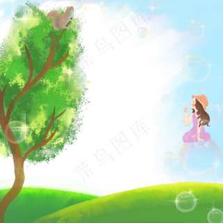 卡通手绘春季植物边框