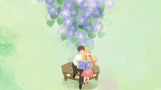 夏景立夏夏日绿色情侣读书牵牛花