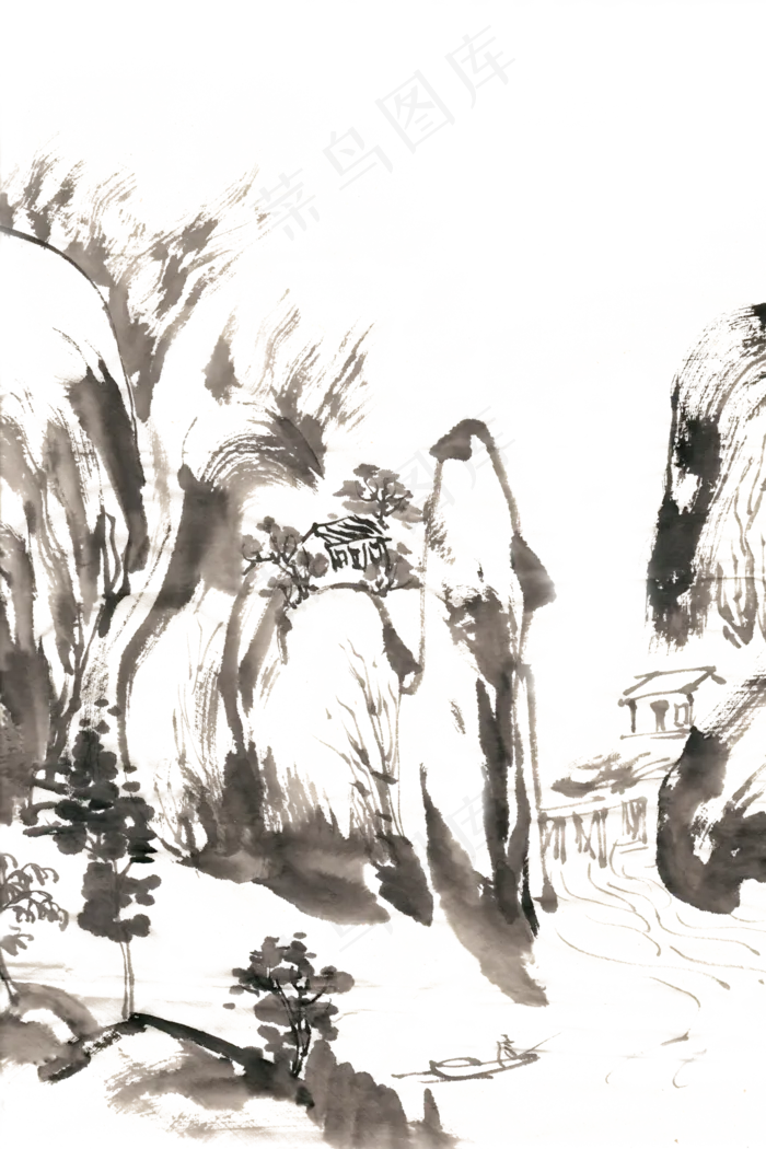 山居图古意山水水墨画PNG免抠(4724X7087(DPI:300))psd模版下载