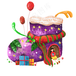 圣诞节平安夜袜子礼物紫色星星PNG,免抠元素