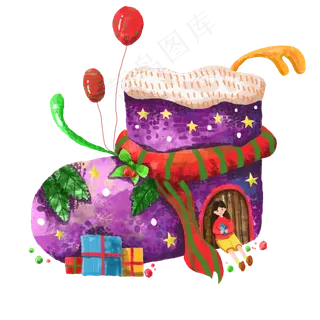 圣诞节平安夜袜子礼物紫色星星PNG,免抠元素