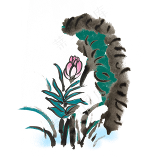 手绘荷花荷叶中国风