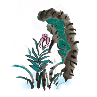 手绘荷花荷叶中国风